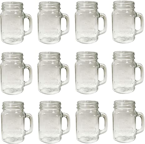 Sunshine Mason Co. Mason Jar Glass Mugs with Handles Pint Size (16 ounce, 473 mL) Regular Mouth 12 Pieces