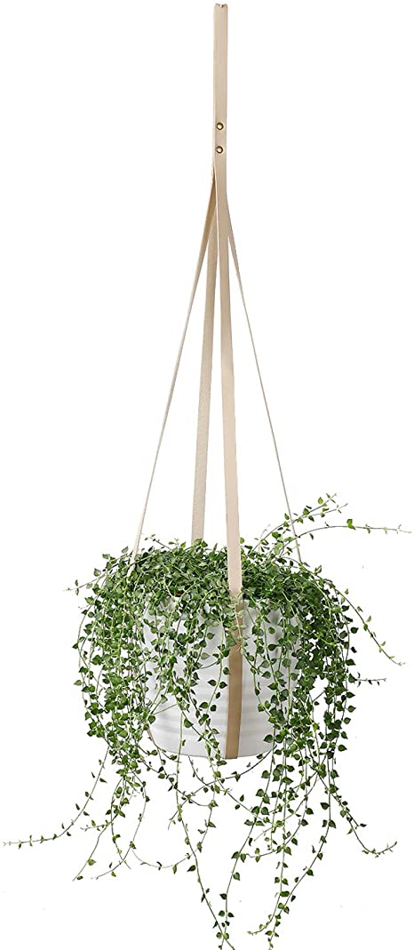 POTEY 610202 Vegan Leather Plant Hanger - Modern Hanging Planter for Decorative Plant Pots Indoor Outdoor Hanging Plant Holder for Home Decor 35 inch,Beige