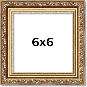 Poster Palooza 6x6 Traditional Antique Gold Complete Wood Square Picture Frame with UV Acrylic, Foam Board Backing, & Hardware