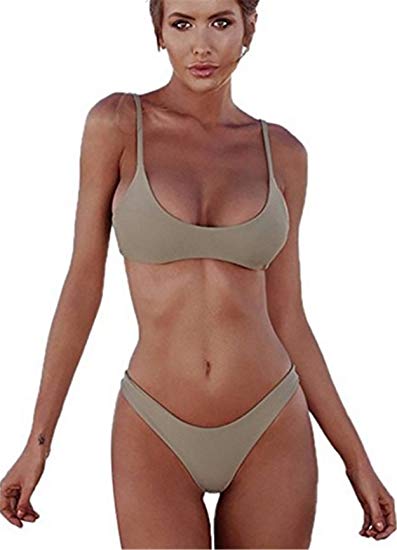 FANGUO Womens Bikini Set Swimwear Brazilian Padded Top Swimsuit Solid Color Triangle Bottom