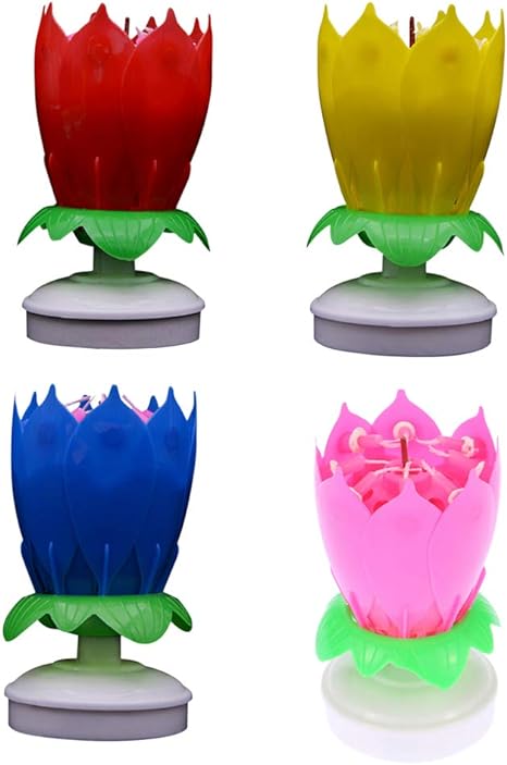 Uonlytech 4pcs Birthday Musical Candles Lotus Flower Candle Cake Topper for Birthday Party Decoration