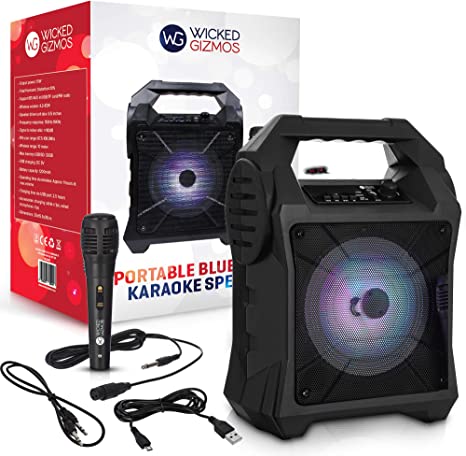 WICKED GIZMOS Portable Karaoke Boombox Machine with Amplifying Speaker and LED Lighting, Microphone, Bluetooth and AUX Inputs, Party Entertainment