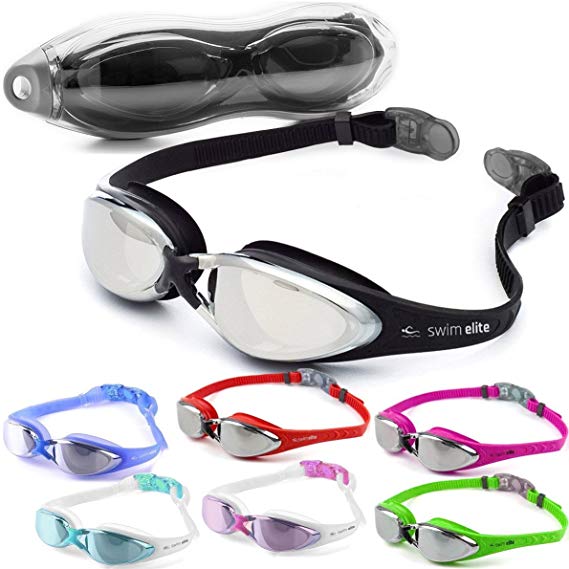 Swim Elite Pro Swimming Goggles with UV and Anti Fog Protection - Swim Goggle For Adults, Juniors, Kids - Indoor and Outdoor including Triathlon/Lido Training - Black, Blue, Pink, Red or Aqua