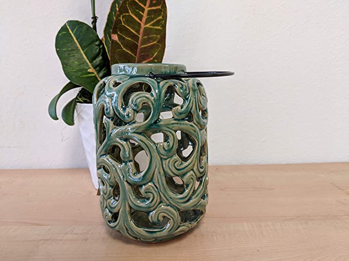 SPI Home Ceramic Vine Swirls Lantern - Green