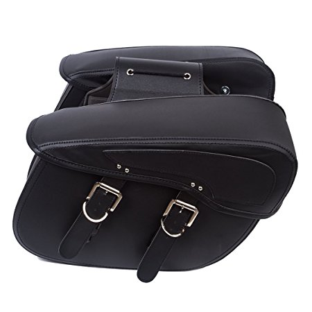 Waterproof Motorcycle Saddle Bags 2-Strap-On PU Outdoor Seat Saddle Bag (Black, Set of 2)