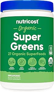 Nutricost Organic Super Greens Powder (30 Servings) - Superfood Supplement Drink Mix (30 Servings, No Flavor Added)