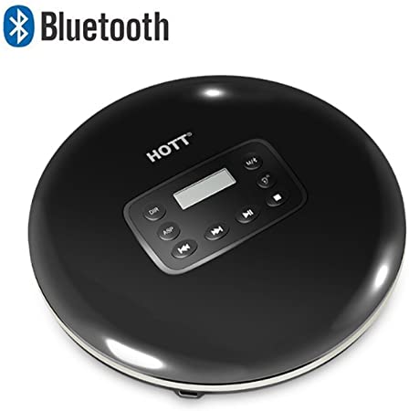 HOTT Bluetooth 4.1 Portable CD Player Built-in 1000mah Rechargeable Battery, with LED Display, Headphone Jack, Anti-Skip Protection, Anti-Shock Personal CD Music Disc Player for Kids Adults Students, Not Compatible with Car Bluetooth (Black)
