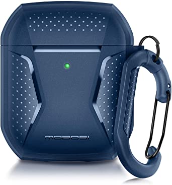 MOBOSI Net Series Airpods Case Cover for AirPods 1 & 2, Full-Body Rugged Protective with Keychain Compatible with Airpods 2 & 1 Wireless Charging Case, Dark Blue [Front LED Visible]
