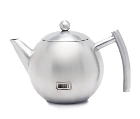 Stainless Steel Tea Pot With Removable Infuser For Loose Leaf & Tea Bags - Dishwasher Safe & Heat Resistant - 1 Liter - By Venoly