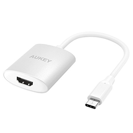 AUKEY USB C to HDMI Adapter Aluminum 1080P USB Type C Male to HDMI Female Adapter for MacBook Pro 2016 , ChromeBook Pixel , Microsoft Lumia 950 / 950XL and Other Type C Supported Devices - White