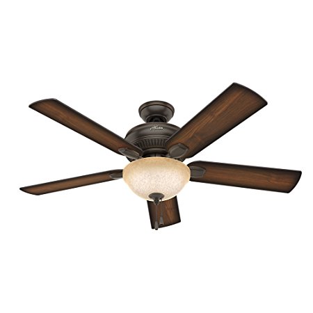 Hunter 54092 Matheston 52-Inch Onyx Bengal Ceiling Fan with Five Burnished Alder/Alder Blades and a Light Kit