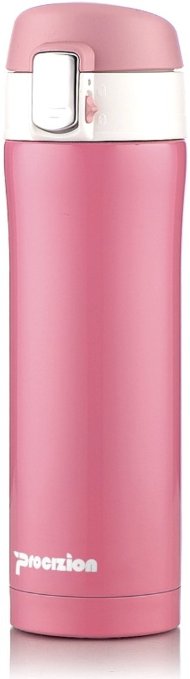 Insulated Stainless Steel Vacuum Flask Travel Mug Compact Leak Proof Beverage Thermos Bottle Pink - 16 oz