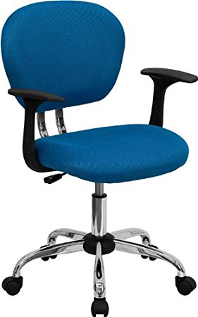 Flash Furniture Mid-Back Turquoise Mesh Swivel Task Chair with Chrome Base and Arms