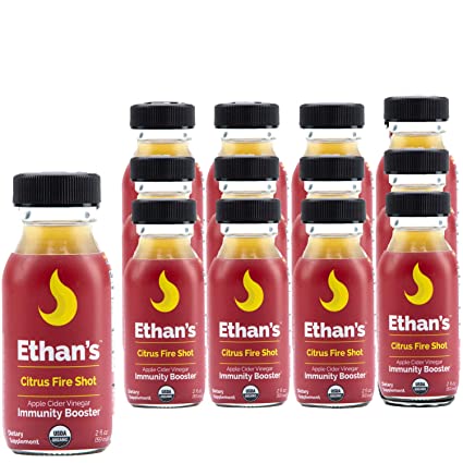 Ethan’s Immune Boost, Citrus Fire Cider Formula, Immune Support, Organic Apple Cider Vinegar Shots, ACV Supplement, Digestion Supplement, Gluten Free, (12 Pack of 2oz Shots)