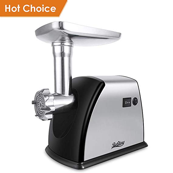 Betitay Electric Meat Grinder, 【1800 Watts Max】Stainless Steel Meat Mincer Maching with 3 Grinding Plates,Sausage Making Kit,Blade & Kubbe Attachment