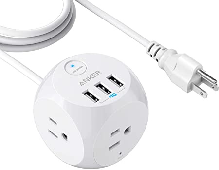 Anker PowerPort Cube USB Power Strip with 3 Outlets and 3 USB Ports, Portable Design, Overload Protection for iPhone Xs/XR, Compact for Travel, Cruise Ship and Office (8ft, White)