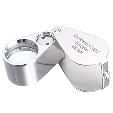 uxcell Magnifying Glass with Light, 30X LED Illuminated Jewelry Loupe 3000% Metal Magnifier,Pocket Folding Magnifier Jewelers Eye Loup Gauge,for Antiques, Coins, Rocks, Stamps, Watches