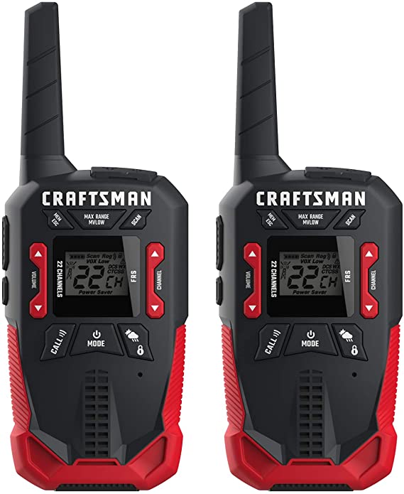 CRAFTSMAN 32-Mile Long Range Walkie Talkies for Adults - Weather Resistant, Rechargeable Two Way Radios with VOX - CMXZRAZF668 (2 Pack)