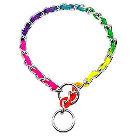 Didog - Stainless Steel P Choke Chain with Nylon Webbing - Rainbow Color for Training Dogs