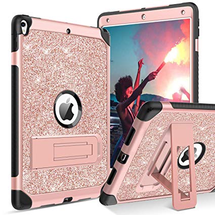 BENTOBEN iPad Pro 10.5 Case (2017),iPad Air 3rd Generation Case (2019),Glitter Sparkly 3 Layers Heavy duty Shockproof Protective Hybrid Hard PC TPU Bumper Kickstand Kids iPad Air 3 Gen Cover,Rose Gold