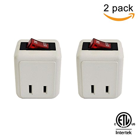 (2 Pack) Uninex Wall Tap Outlet W/Turn ON/OFF Switch Power Adapter 2 prong Plug Without Unplugging Cords ETL