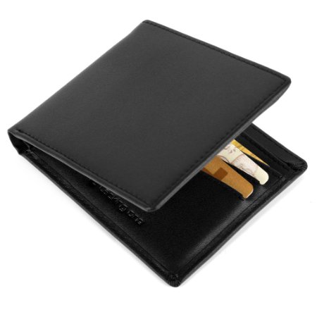 Lackingone Mens Wallets LeatherRFID Blocking Wallet-Credit Card Protector Wallets Bifold and Slim-Black