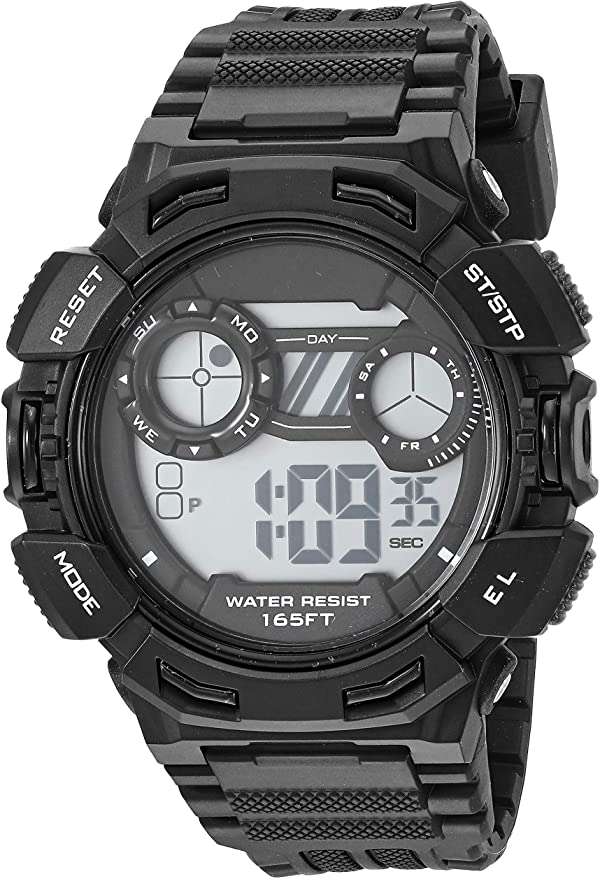 Amazon Essentials Men's Digital Chronograph Black Resin Strap Watch