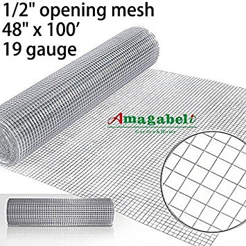 48 x100 1/2 inch Openings Square Mesh Welded Wire 19 Gauge Hot-dipped Galvanized Hardware Cloth Gutter Guards Plant Supports Chicken Run Rabbit Fence Cage Wire Window Poultry Enclosure Doors