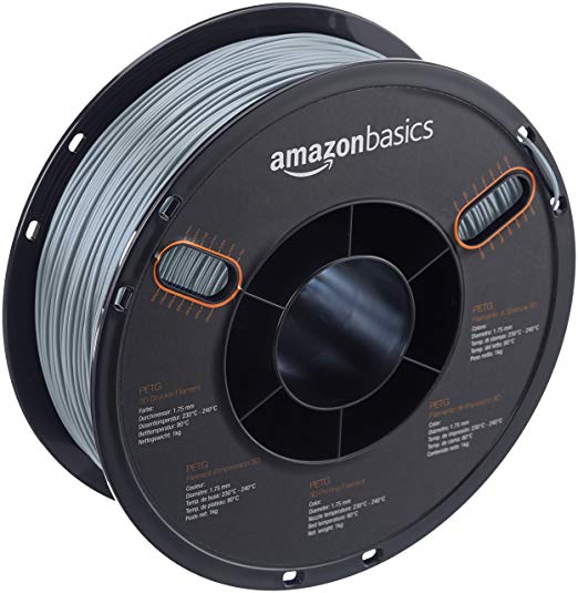 AmazonBasics PETG 3D Printer Filament, 1.75mm, Gray, 1 kg Spool