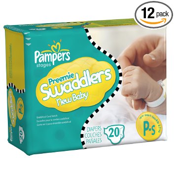Pampers Swaddlers Size Preemie Mini Pack 20 Count (Pack of 12)