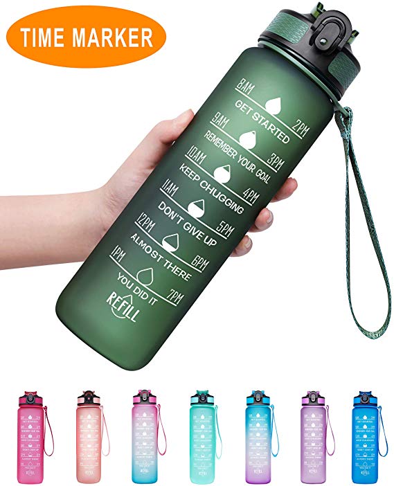 Venture Pal 32oz/22oz Motivational Fitness Sports Water Bottle with Time Marker & Straw, Large Wide Mouth Leakproof Durable BPA Free Non-Toxic