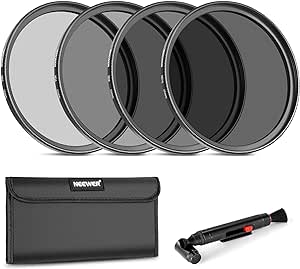 Neewer 55mm ND Lens Filter Kit: ND2 ND4 ND8 ND16, Lens Cleaning Pen, Filter Pouch Neutral Density Filter and Accessory Kit Compatible with Canon Nikon Sony Panasonic DSLR Cameras with 55mm Lens