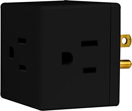 GE Outlet Wall Tap, Extra-Wide Spaced Adapter, Easy Access Design, 3 Prong, Black, 47494, 1 Pack