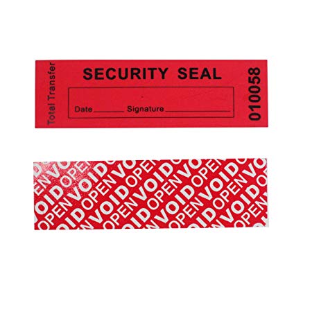 100 Total Transfer Tamper Evident Security Warranty Void Stickers/Labels/Seals (Red 1" x 3.35" Serial Numbers - TamperSeals)