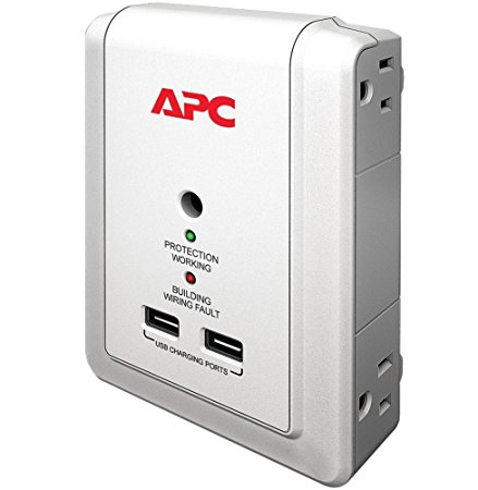 APC 4-Outlet Wall Surge Protector 1080 Joules with USB Charger Ports, SurgeArrest Essential (P4WUSB)