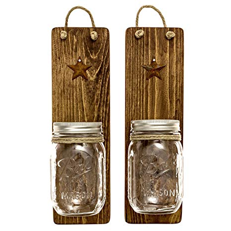 Heartful Home Decor Ball Mason Jar Wall Sconces - Primitive Country- Set of 2 - Perfect for Candles, Flowers, or Anything You Like to Showcase, Top Rustic Housewarming Gift (Honey)