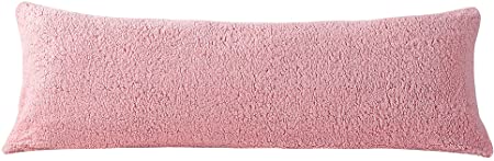 Reafort Ultra Soft Sherpa Body Pillow Cover/Case with Zipper Closure 21"x54" (Pink, 21"X54" Pillow Cover)