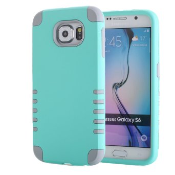 Galaxy S6 Case, Pandawell™ 3-piece 3 in 1 Combo Hybrid Defender High Impact Body Armor Hard PC & Silicone Rubber Case Protective Cover for Samsung Galaxy S6 G920 with Screen Protector & Stylus (3 piece-Mint Green/Grey)