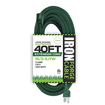 40 Foot Outdoor Extension Cord - 16/3 SJTW Durable Green Extension Cable with 3 Prong Grounded Plug for Safety - Great for Garden and Major Appliances