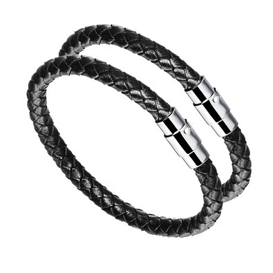 JOEYOUNG Fashion Jewelry Wide Braided Leather Bracelet Bangle for Men and Women Black Fabric Leather Wristband Bangle with Stainless Steel Magnetic Box Clasp