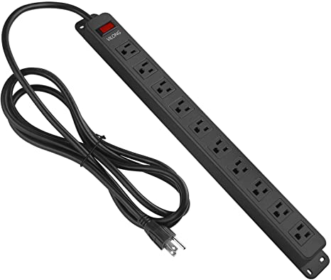 10 Outlets Power Strip 8.2 Ft 14AWG Cord Straight Plug for Commercial, Industrial, School and Home,15A 125V 1875W Black