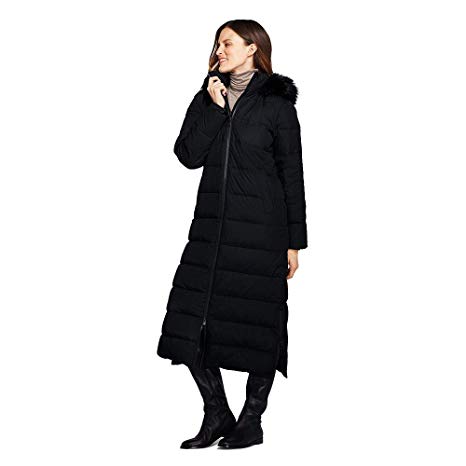 Lands' End Women's Winter Long Down Coat with Faux Fur Hood Faux Fur
