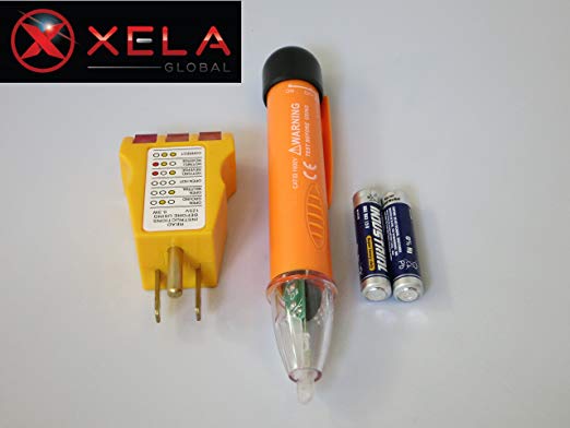 XELA Global Electrical Outlet Receptacle Tester and Non Contact Voltage Tester Kit Detects Voltage in Wiring Outlets Lighting Fixtures Circuit Breakers and More