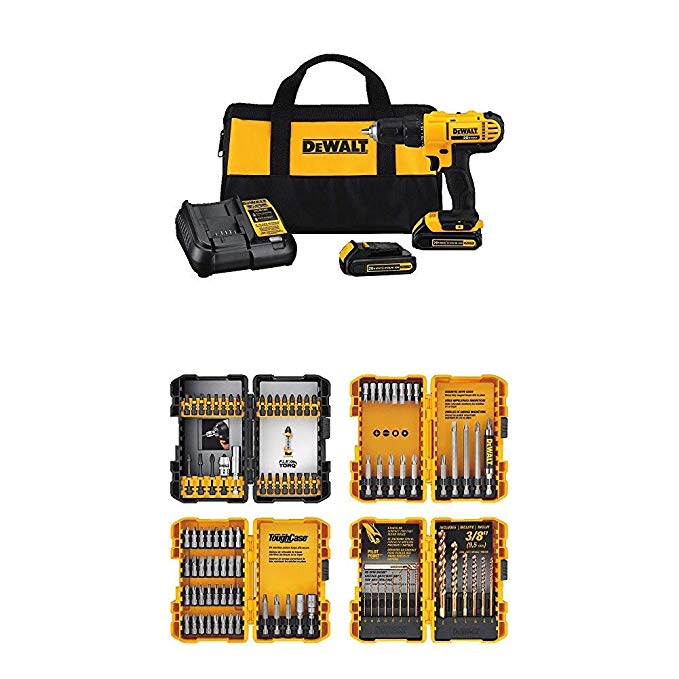 DEWALT 20V MAX Cordless Drill/Driver Kit with Screwdriver/Drill Bit Set, 100-Piece (DCD771C2 & DWA2FTS100)