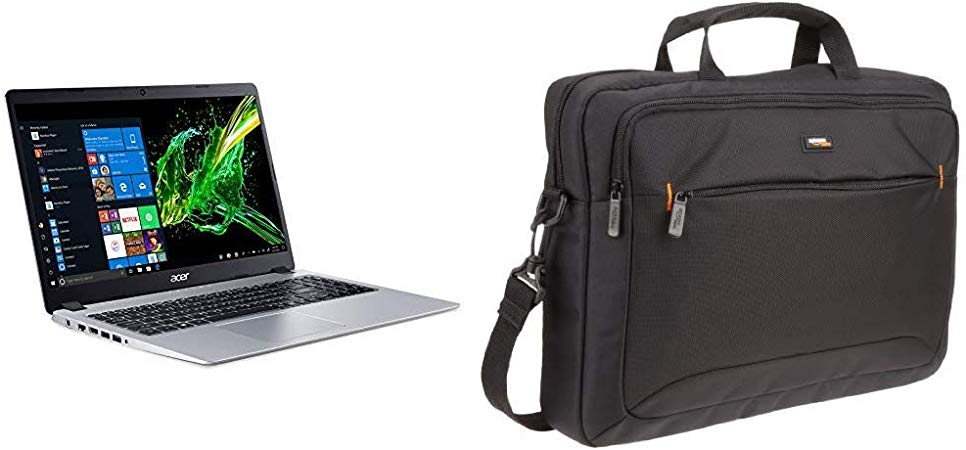 Acer Aspire 5 Slim Laptop, 15.6" Full HD IPS Display, AMD Ryzen 3 3200U, 4GB, 128GB SSD, Backlit Keyboard, Windows 10 & AmazonBasics 15.6-Inch Laptop Computer and Tablet Shoulder Bag Carrying Case