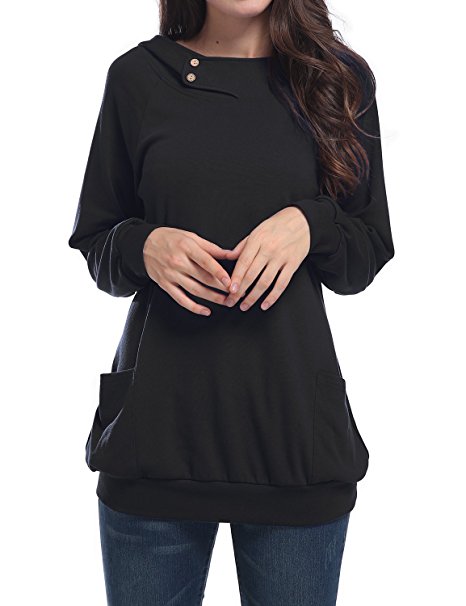 SeSe Code Women's Funnel Neck Long Sleeve Pullover Sweatshirt Hoodie with Pockets