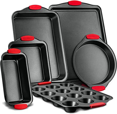 NutriChef w/Heat Red Silicone Handles, Oven Safe, 6 Piece Set, Black