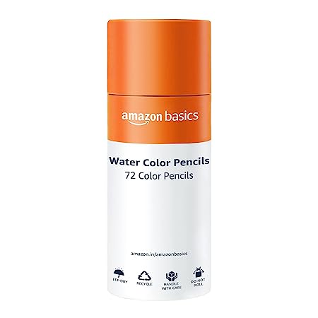 AmazonBasics Water Colour Pencils with Brush and a Pencil Sharpener (Set of 72)