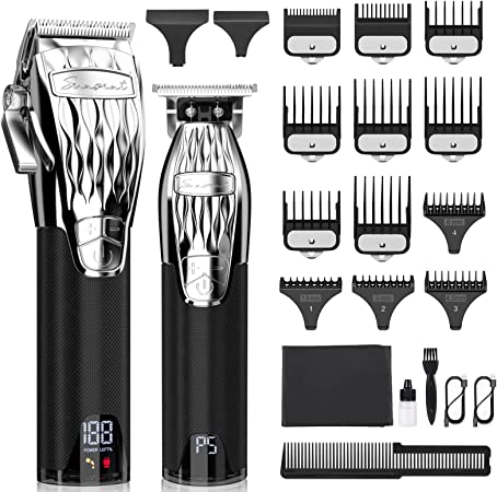 SUNSENT Cordless Hair Clippers & Trimmer Set for Men,5 Speed Pro Barber Clippers Haircutting & Trimming Combo Kit-30-35 Times Haircuts,Metal Hair Cutting Grooming Detailer Kit for Home Barbershop