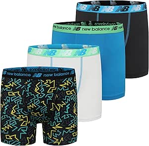 New Balance Boys' 3.5" Underwear, Performance Boxer Briefs (4 Pack)